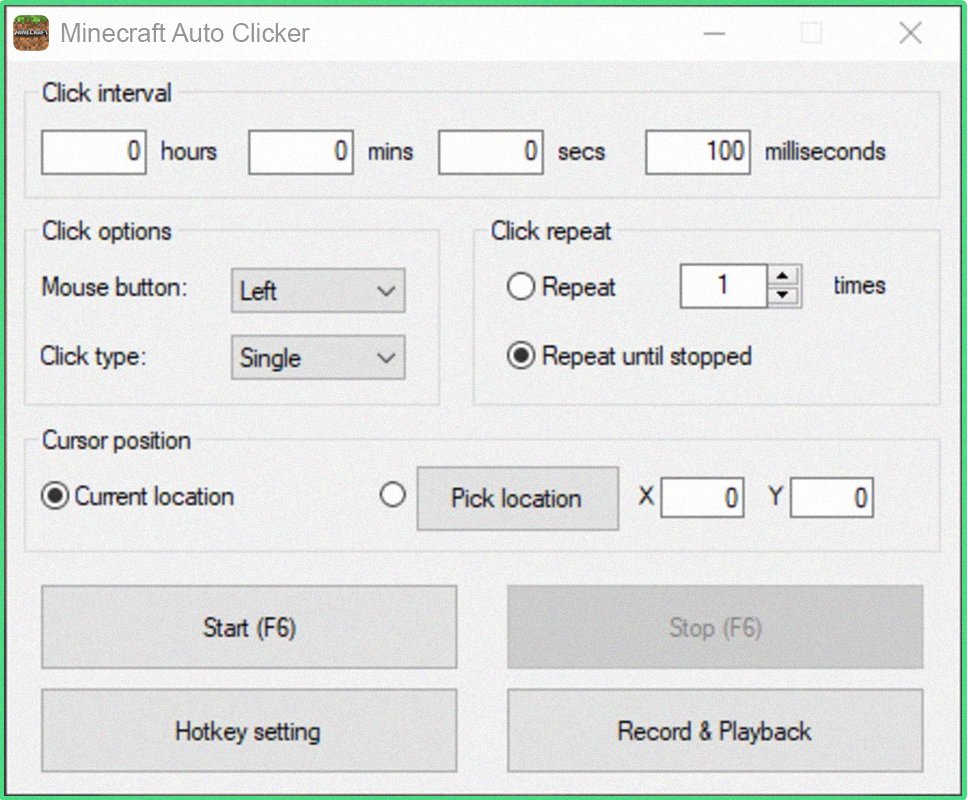 Auto Clicker for Minecraft program interface