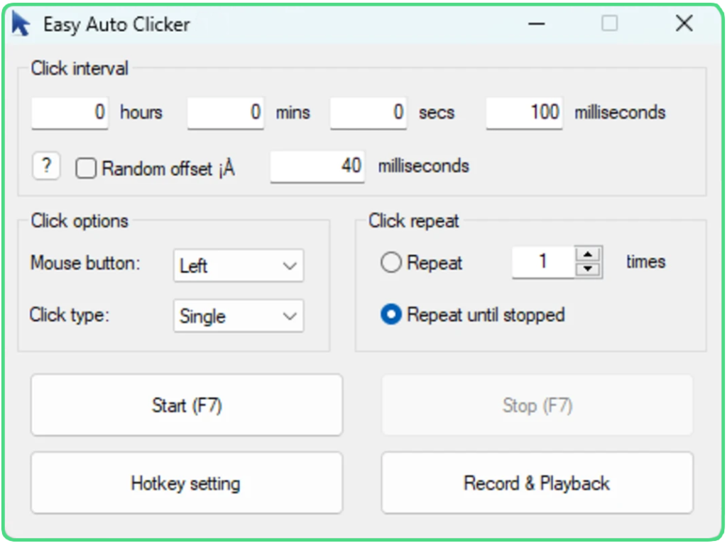 Easy Auto Clicker program interface